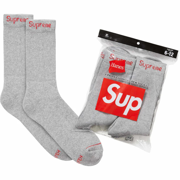 Supreme®/Hanes® Crew Socks (4 Pack) Grey